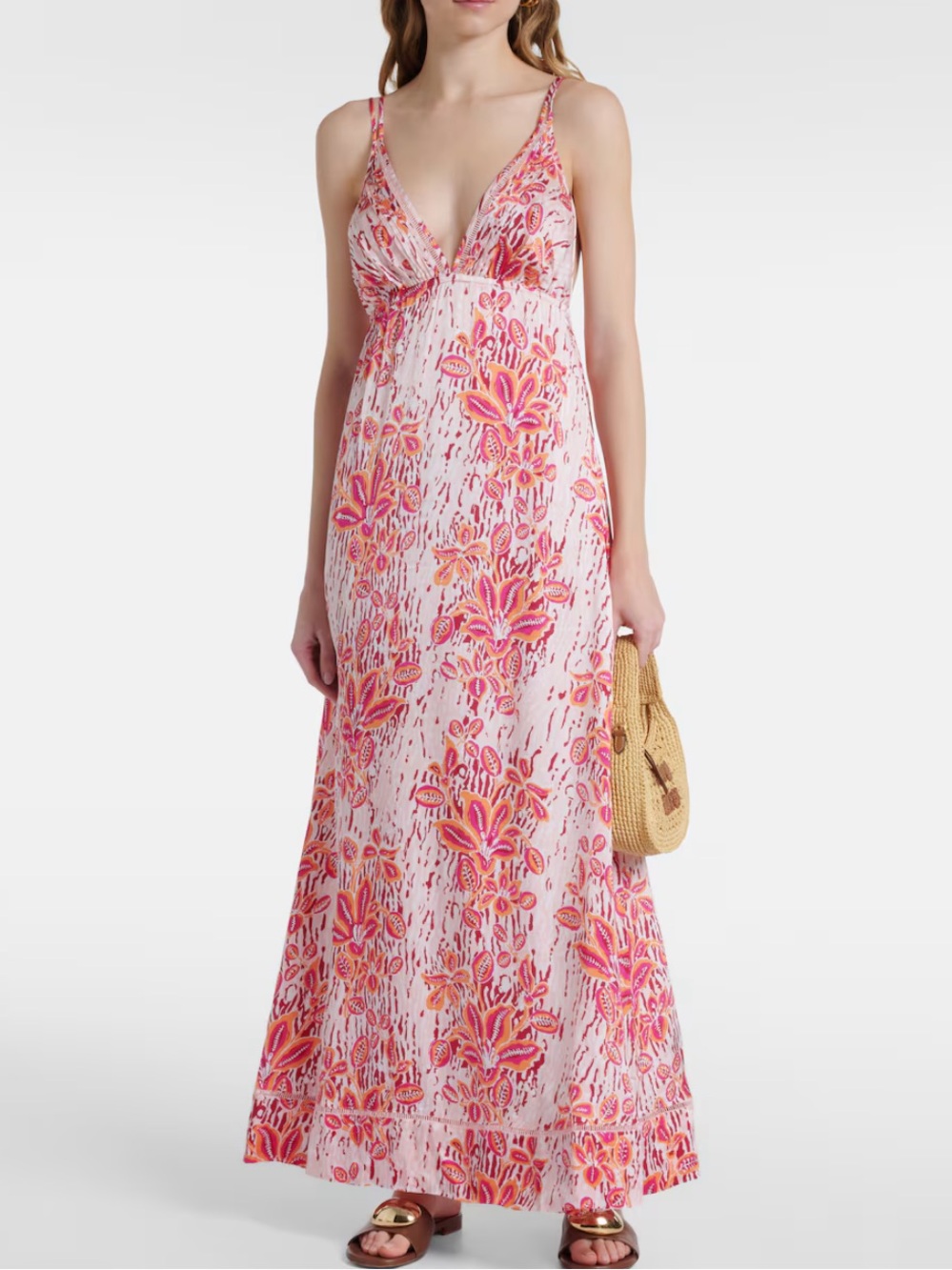 Poupette St. Barth Coral & Pink Floral Empire Maxi Dress